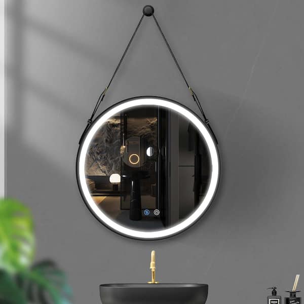 Getpro 24 in. W x 24 in. H LED Round Aluminum Framed Dimmable Wall Bathroom Vanity Mirror Anti Fog in Matte Black