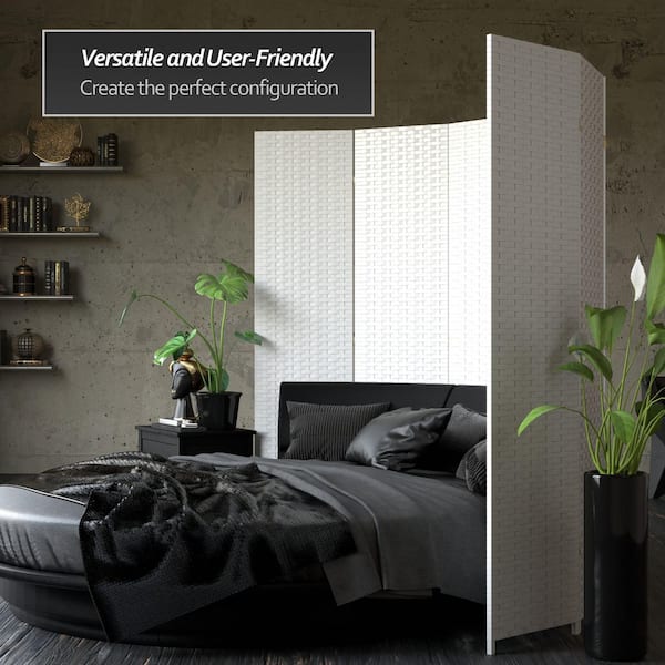 Oriental Furniture 7 ft. White 8-Panel Room Divider SS7FIBER Oriental Furniture 7 ft. White 8-Panel Room Divider SS7FIBER