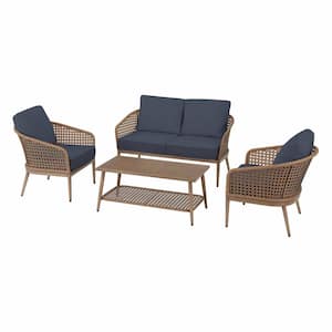 Coral Vista 4-Piece Brown Wicker and Steel Patio Conversation Seating Set with CushionGuard Sky Blue Cushions