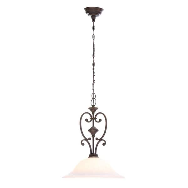 Hampton Bay Somerset Collection 1-Light Bronze Pendant with Bell Shaped Frosted Glass Shade