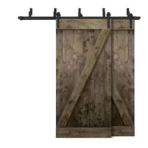 48 in. x 84 in. Z Bar Bypass Espresso Stained Solid Knotty Pine Wood Interior Double Sliding Barn Door with Hardware Kit