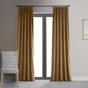 Signature Amber Gold 25 in. W x 108 in. L (1 Panel) Pleated Blackout Velvet Curtain