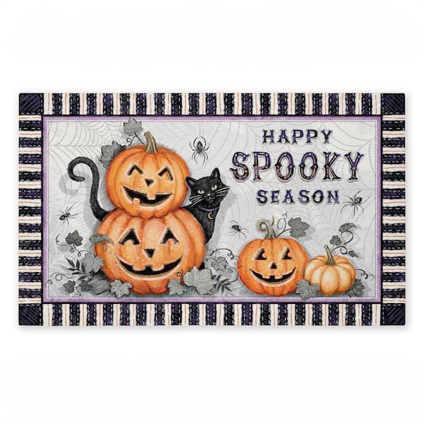 Spooky Season Jack-o-Lanterns Black 18 in. x 30 in. Polyester Non-Slip Outdoor Door Mat