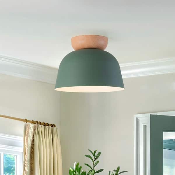 Lily 11 in. 1-Light Macaron Green Flush Mount