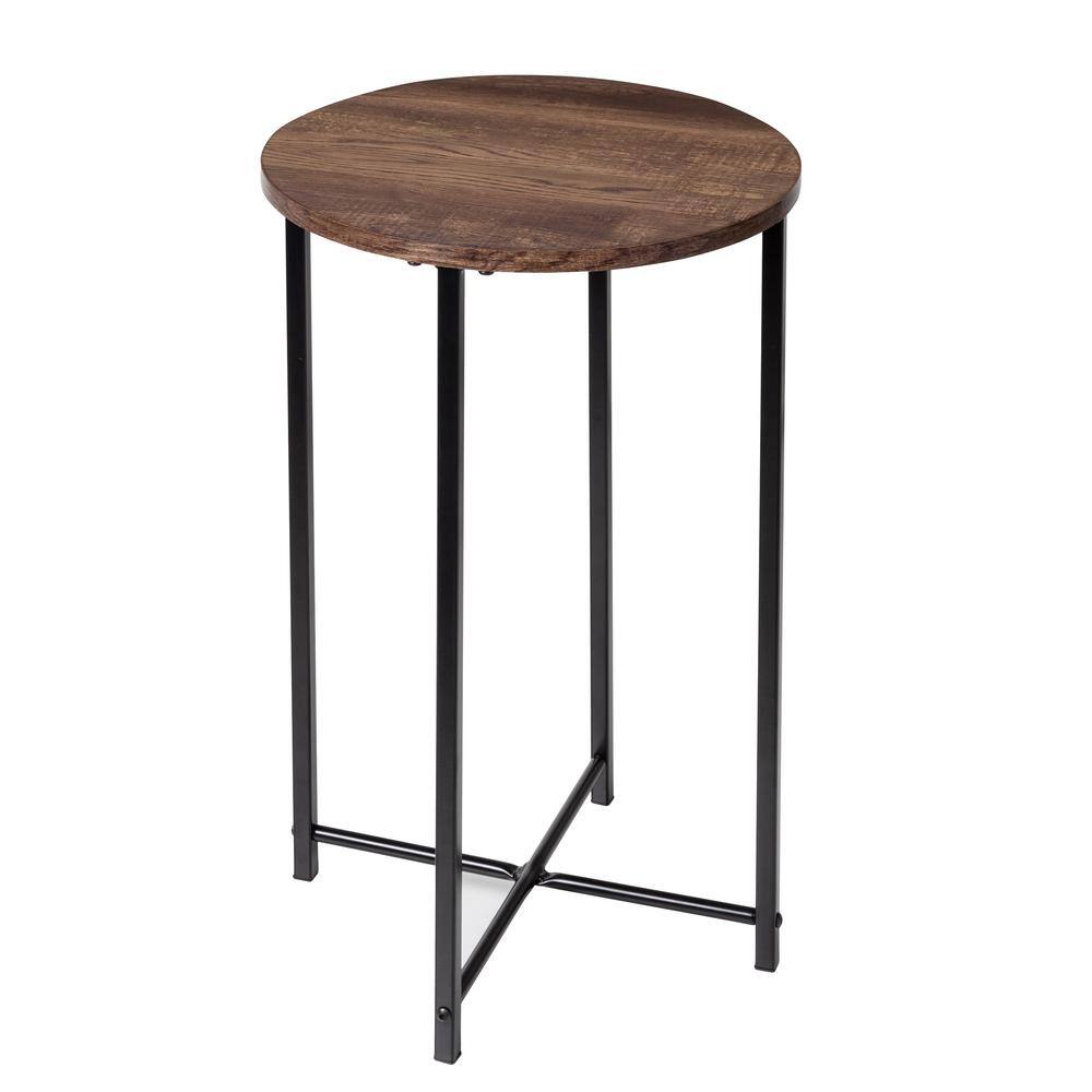 24" Black and Natural MDF Round Side Table with Metal Base