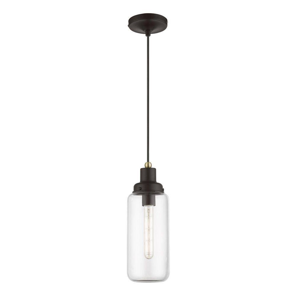 Bronze and Antique Brass Mini Pendant with Clear Glass Shade