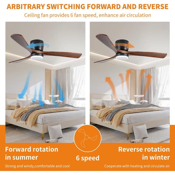 52 in. Indoor/Outdoor Black Modern Flush Mount LED Ceiling Fan with App, Wall and Remote Control Included