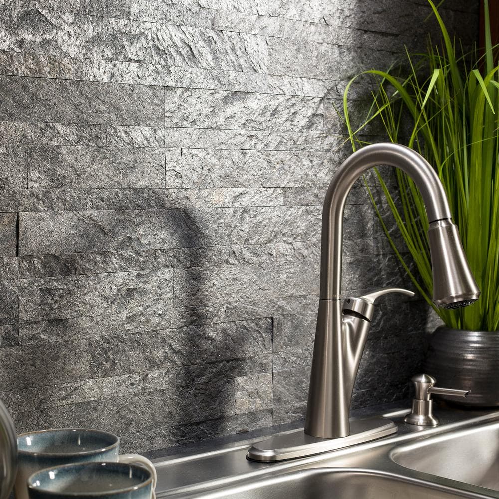 Gray Stone Peel and Stick Backsplash Tile