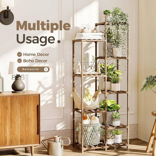 Wood Plant Stand Indoor (23.6 in. H x 54. 5 in. H) Tall Plant
