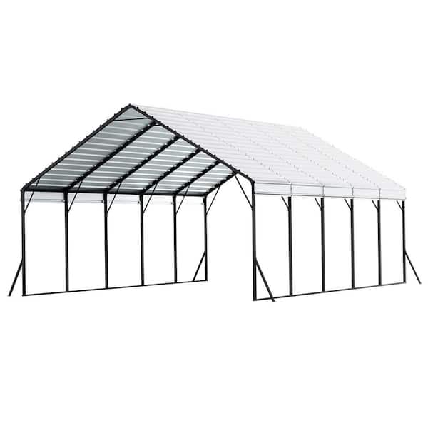 Heavy Duty Metal Carport, Car Garage Shade w/ Removable Sidewalls, 20 x 24 ft. Outdoor Carport with Sturdy Frame & Roof