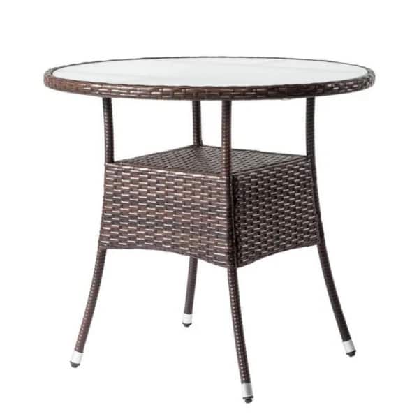 31.5 in. Patio Table for 4-Person, Outdoor Patio Wicker Round Dining Table with Extension