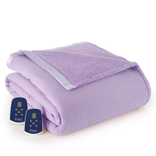 Micro Flannel Sherpa Reverse Queen Amethyst Electric Heated Blanket