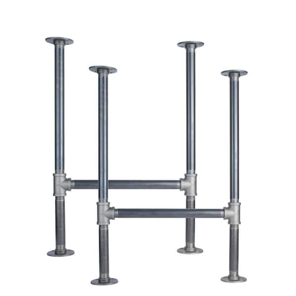 1 in. x 2.4 ft. L Black Steel Pipe Heavy Duty Industrial H-Style Desk Legs with Round Flanges (2 Pack)