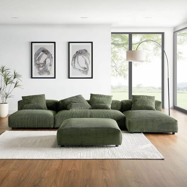 Solace 148.2 in. Modular 4-Piece Corduroy Sectional Sofa in. Fern