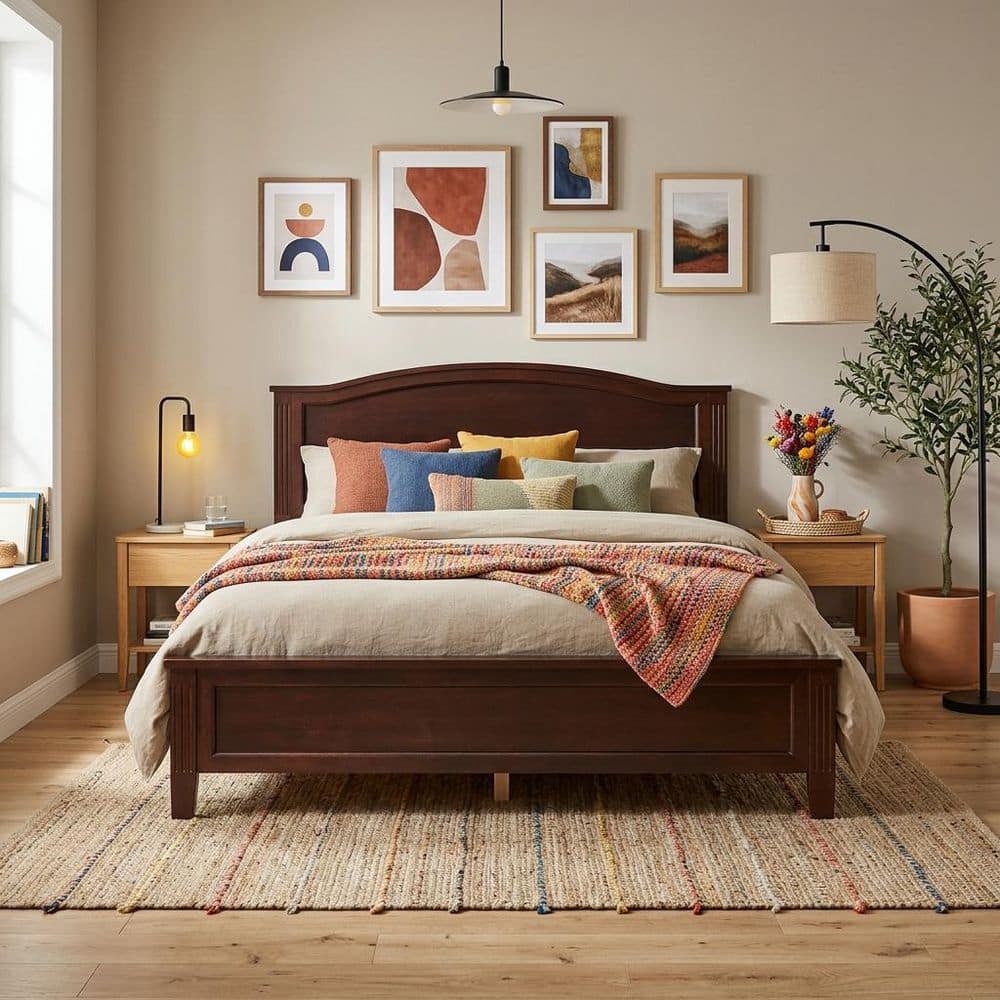 Solid Wood Frame Brown Platform Bed Full with Arched Headboard and Footboard, Wooden Slat Support, No Box Spring Needed price history on PriceWatchPro
