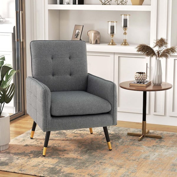 Costway Gray Linen Fabric Accent Chair Modern Single Sofa Chair