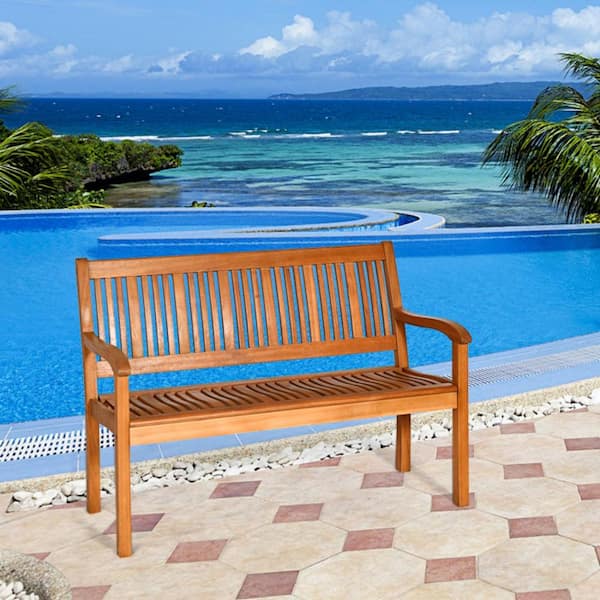 2-Person Solid Wood Outdoor Garden Bench with Curved Backrest and Wide Armrest