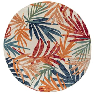 Oasis Floral Multi-Color 5 ft. x 5 ft. Round Indoor/Outdoor Area Rug