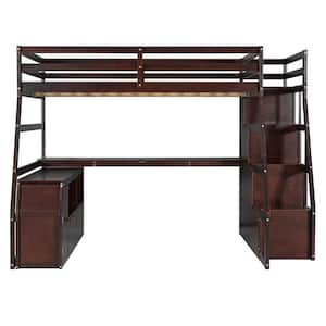 Full Size Loft Bed with 7 Drawers 2 Shelves and Desk - Espresso