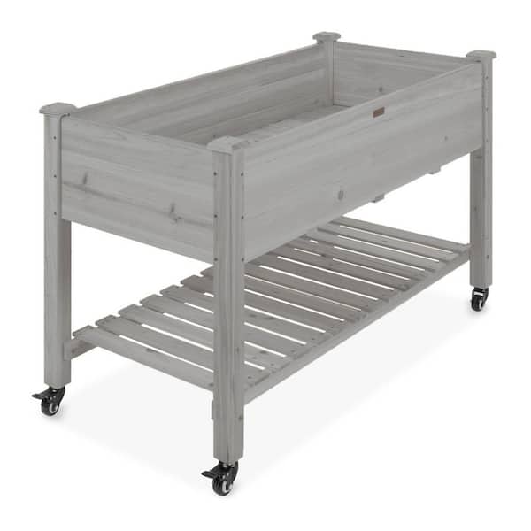 Unbranded 48 in. L x 23 in. W x 33 in. H Mobile Gray Wood Raised Garden Bed