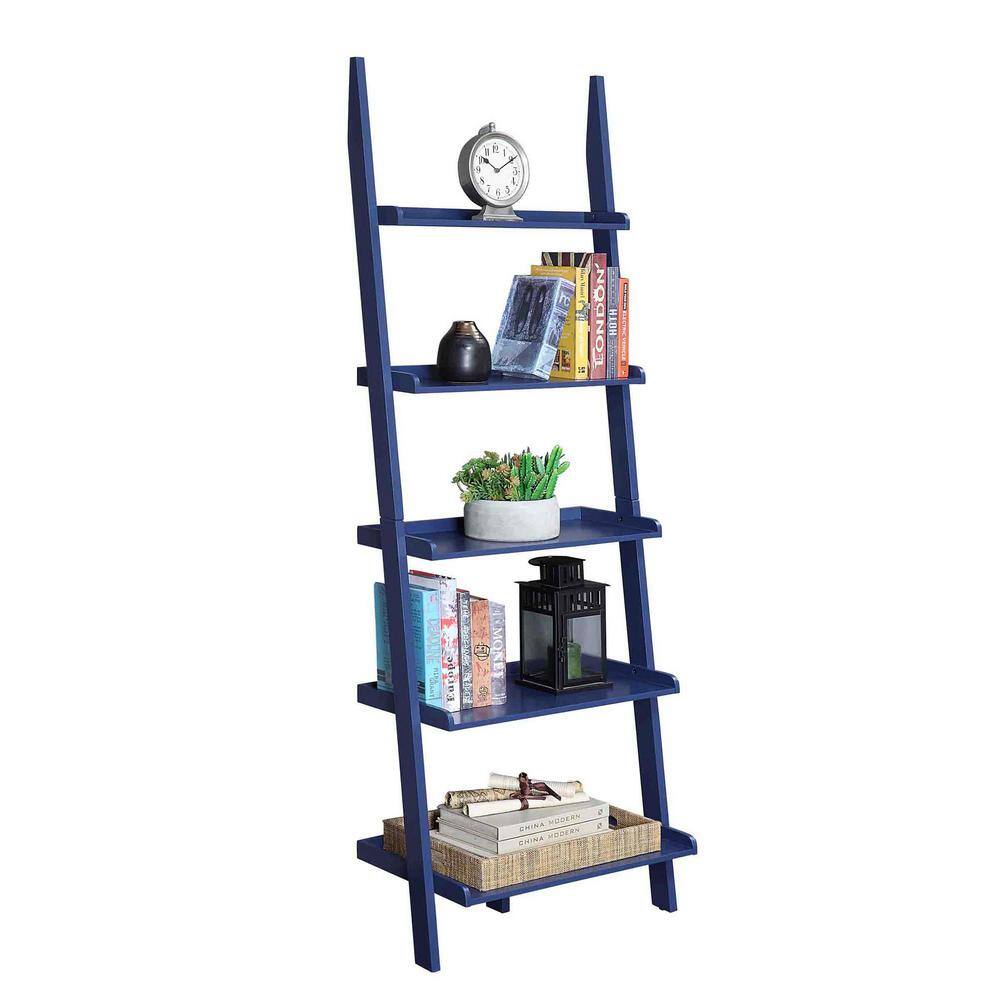 Cobalt Blue Adjustable Wood Ladder Bookshelf