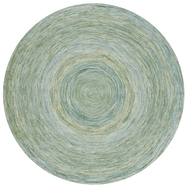 Ikat 6 ft. x 6 ft. Sage/Green Abstract Round Rug