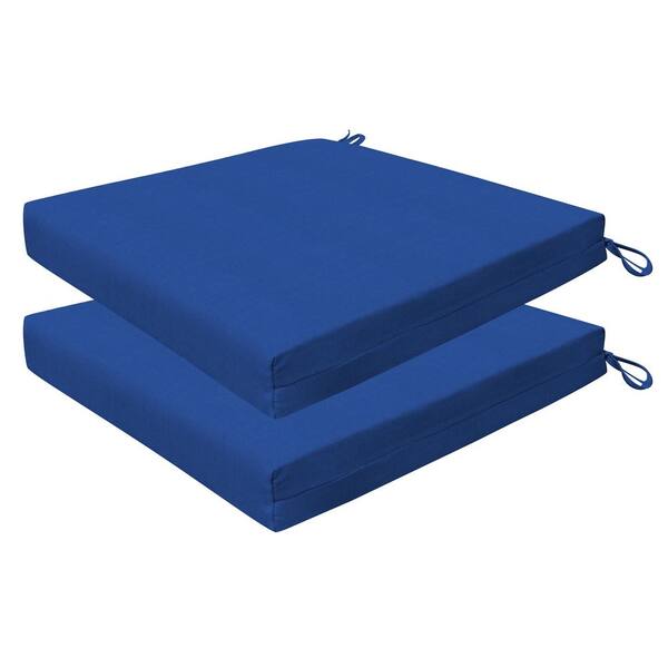 Outdoor 20 in. Square Dining Seat Cushion Textured Solid Sapphire Blue (Set of 2
