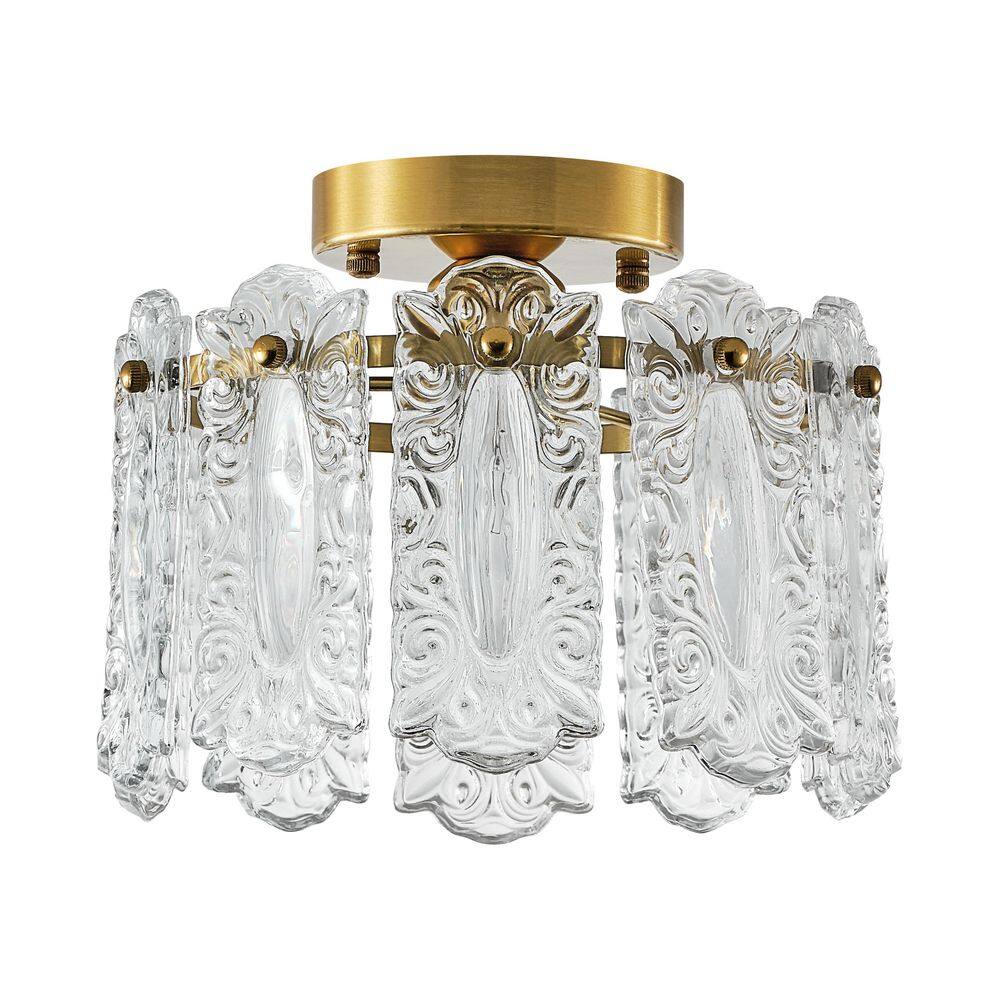 Modern Brass Glass Flush Mount Ceiling Light with Clear Textured Panels for Bedroom Living Room Hallway Entryway price history on PriceWatchPro