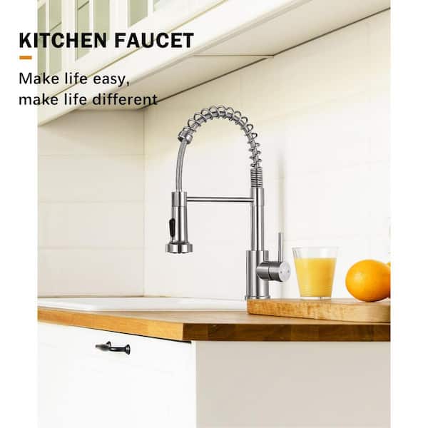 Single Handle 16 in. 360° Spout Swivel Pull Down Sprayer Kitchen Faucet with Advanced Spray in Brushed Nickel