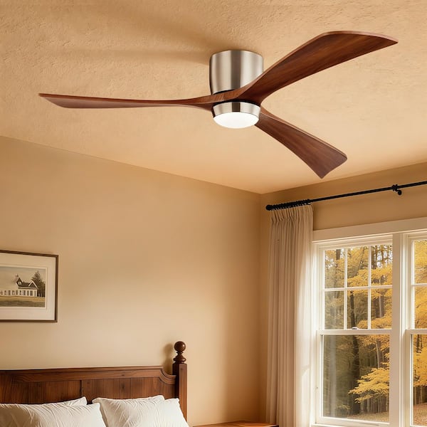 52 in. Indoor Brushed Nickel 3 Solid Wood Blades Integrated LED Ceiling Fan with Remote Control and Reversible DC Motor