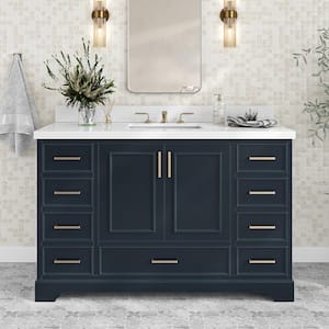 Stafford 55 in. W x 22 in. D x 36 in. H Single Sink Freestanding Bath Vanity in Midnight Blue with Pure White Quartz Top