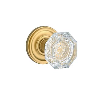 Crystal Satin Brass Half Dummy Door Knob with Traditional Round Rose