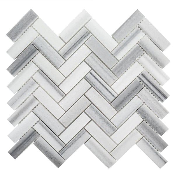 Jeffrey Court Zebra Plains Gray 12.875 in x 11.125 in. Herringbone Polished Marble Wall and Floor Mosaic Tile (9.947 sq. ft./Case)