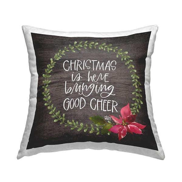 Stupell Industries Christmas Bringing Good Cheer Poinsettia Brown Print Polyester 18in. X 18in. Throw Pillow