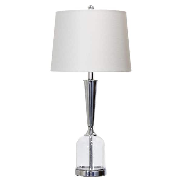 StyleCraft Clear Table Lamp with White Linen Shade 32 in.