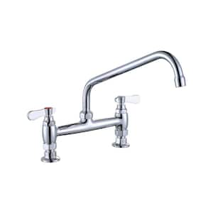 Double Handle Deck Mounted Commercial Standard Kitchen Faucet with 12 in. Swivel Spout in Polished Chrome