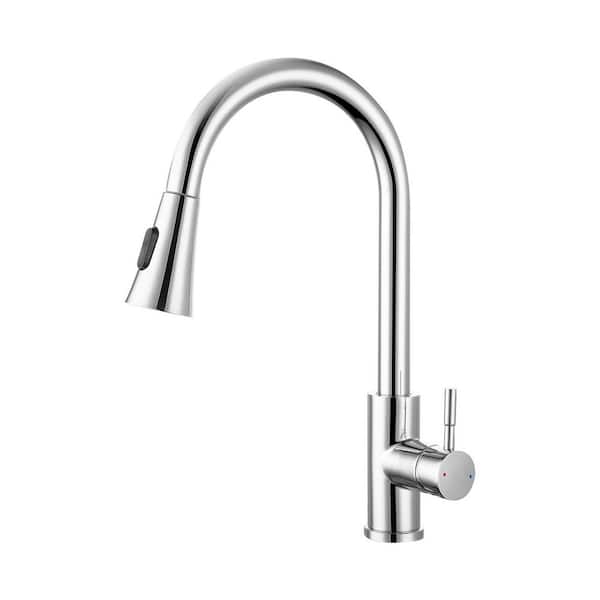 15.67 in. Single Handle 360° Spout Swivel Pull Down Sprayer Kitchen Faucet with Advanced Spray in Polished Chrome