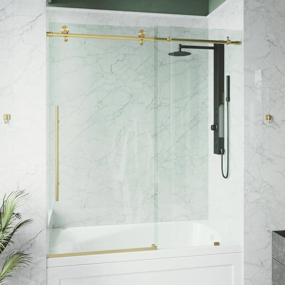 Elan E-Class 56-60" Matte Gold Frameless Sliding Tub Door with Clear Glass