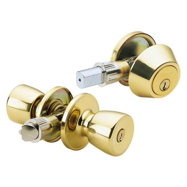 Faultless Polished Brass Mobile Home Entry Combo with Single Cylinder Deadbolt-DISCONTINUED