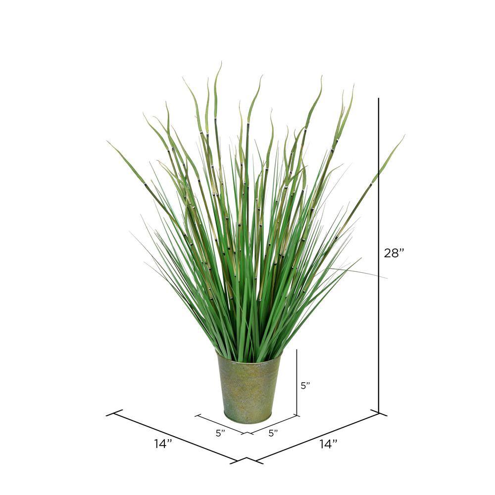28" Green Reed Grass in Decorative Iron Pot
