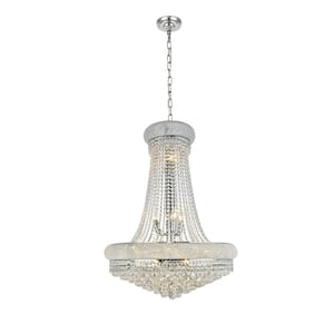 Timeless Home 28 in. L x 28 in. W x 36 in. H 14-Light Chrome Transitional Chandelier with Clear Crystal