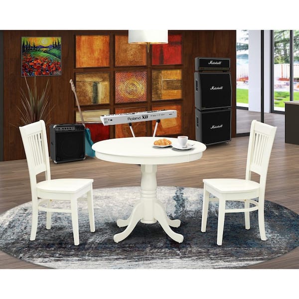 East West Furniture 3-Piece Linen White Finish Solid Wood Top - Dining Room Set - Seats-4