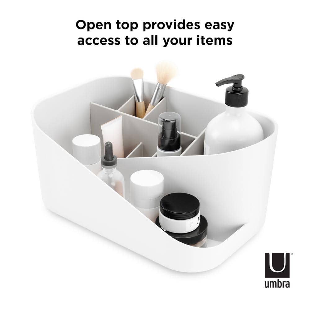 White Plastic Multi-Compartment Makeup Organizer