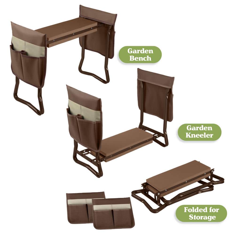Gardening Kneeling Bench-Foldable Foam Pad Stool for Kneelers-2 Tool Pouches and Handles, Brown price history on PriceWatchPro