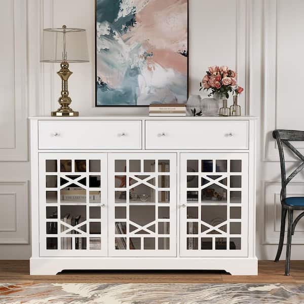 FUFU&GAGA White Wooden Sideboard with 2-Drawer and 3-Door, 51.1 in. W x 35.4 in. H x 15.7 in. D