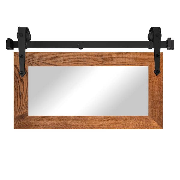 (33 in. W x 20 in. H) Honey Ozark Hardwood Mirror with Steel Barn Door Rail