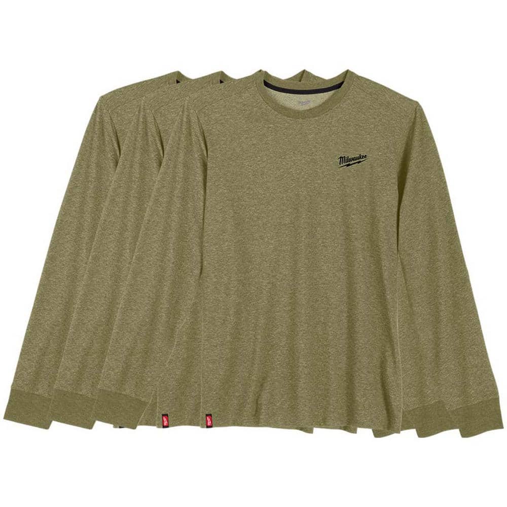 Men's 2X-Large Green Cotton/Polyester Long-Sleeve Hybrid Work T-Shirt (3-Pack) price history on PriceWatchPro