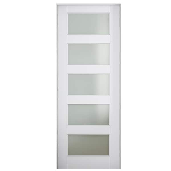 ARK DESIGN 32 in. x 80 in. 5-Lite Frosted Glass Left Handed White Solid Core MDF Door with Quick Assemble Jamb Kit