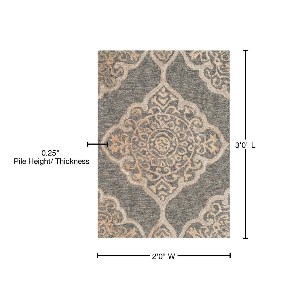 Hand-Tufted Slate & Beige Floral Wool-Silk Rectangular Rug