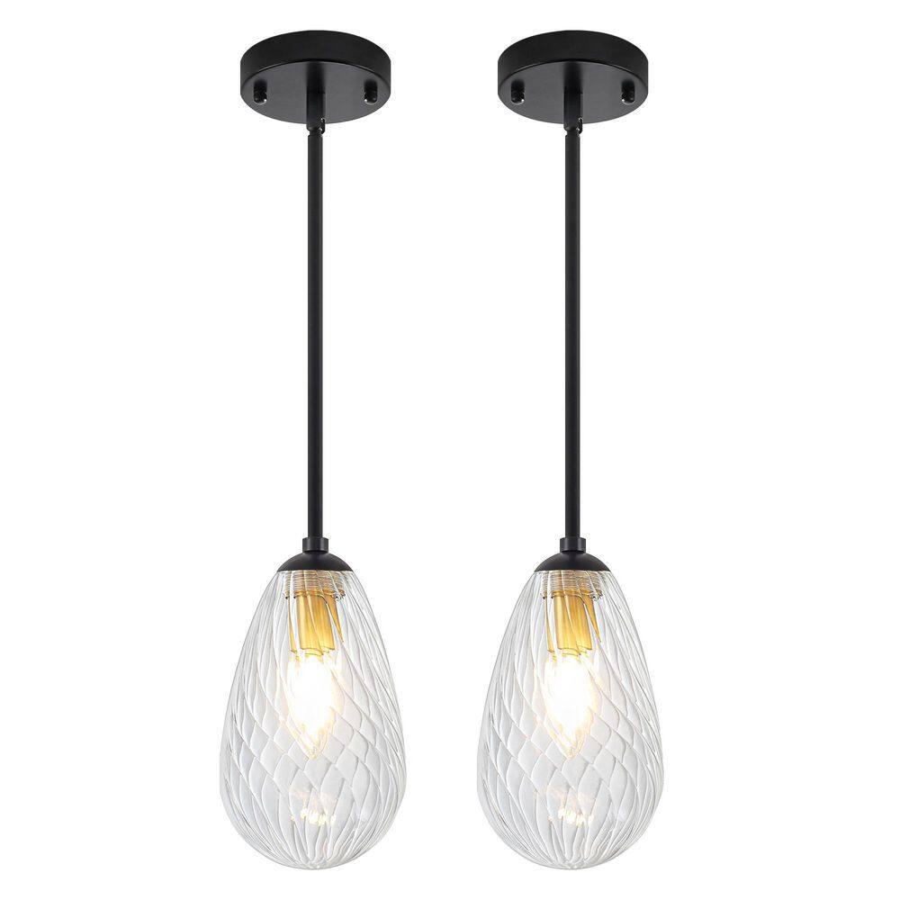 1-Light Modern Gold and Black Teardrop Glass Pendant Light with Woven Texture Shade for Kitchen Hallway (Set of 2) price history on PriceWatchPro